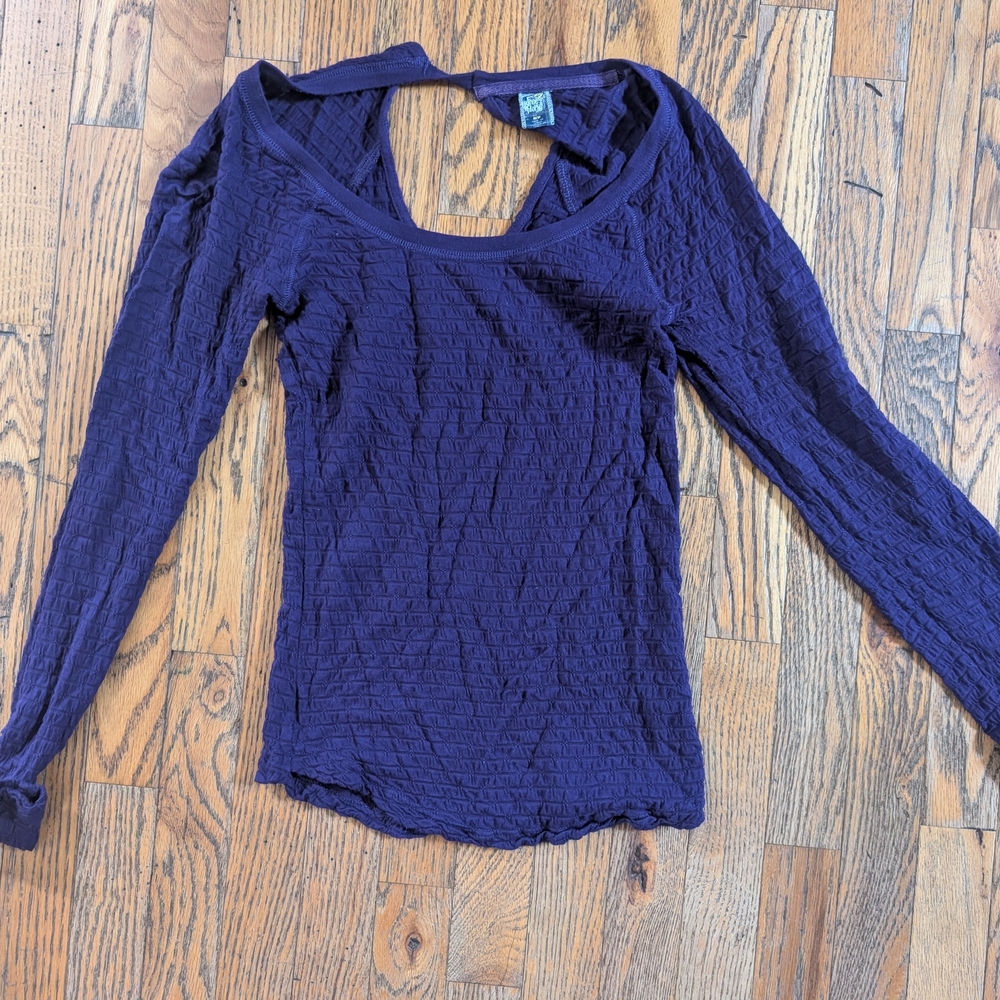 Free People Textured Purple Long Sleeve Blouse